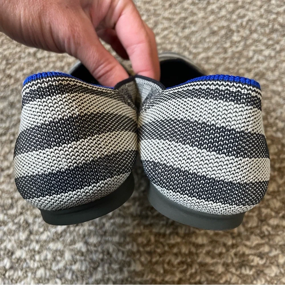ROTHY'S BIRDSEYE GRAY ROUND TOE STRIPE FLATS RARE Size 7